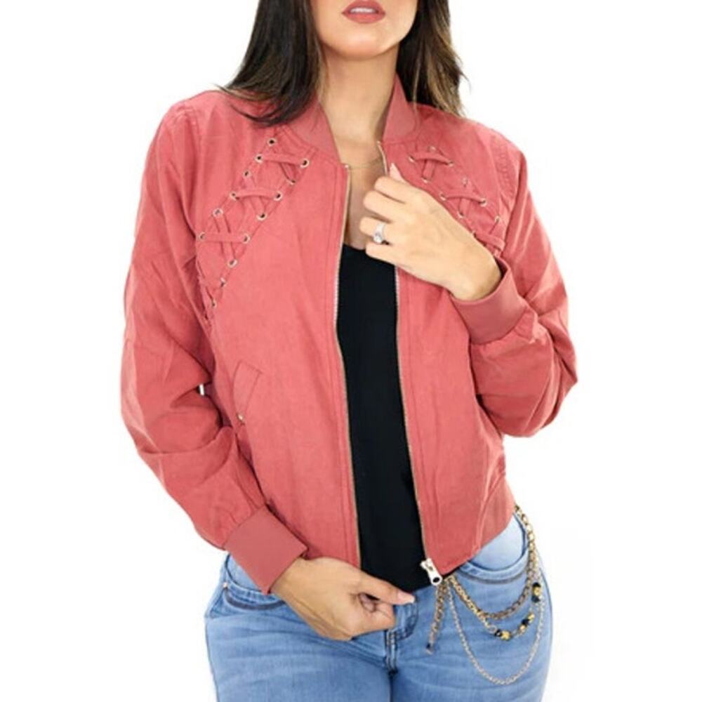 Haute Monde Moto Bomber Jacket Womens Small Brown Dark Academia Retro Y2K Style